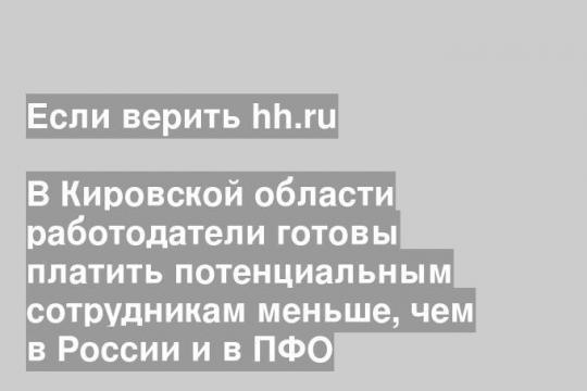 В Кировской области работодатели готовы платить потенциальным сотрудникам меньше, чем в России и в ПФО