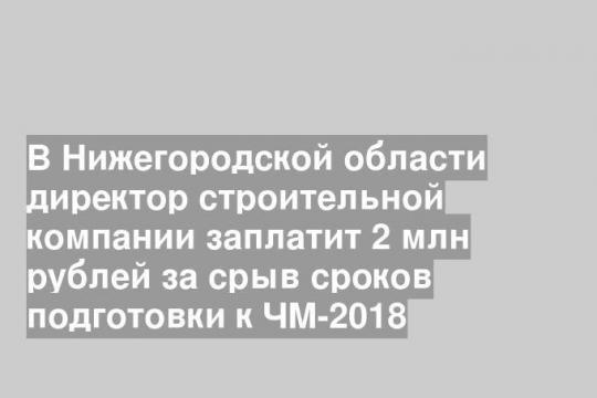 В Нижегородской области директор строительной компании заплатит 2 млн рублей за срыв сроков подготовки к ЧМ-2018