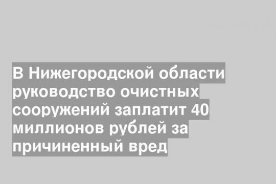 В Нижегородской области руководство очистных сооружений заплатит 40 миллионов рублей за причиненный вред