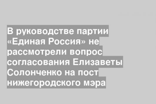 В руководстве партии «Единая Россия» не рассмотрели вопрос согласования Елизаветы Солонченко на пост нижегородского мэра