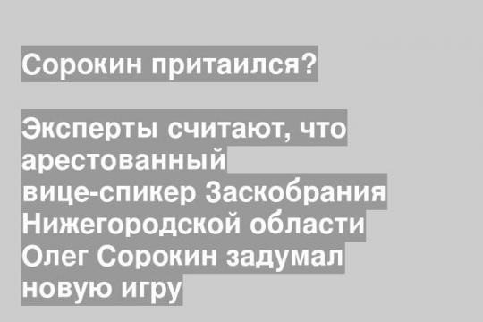 Эксперты считают, что арестованный вице-спикер Заскобрания Нижегородской области Олег Сорокин задумал новую игру