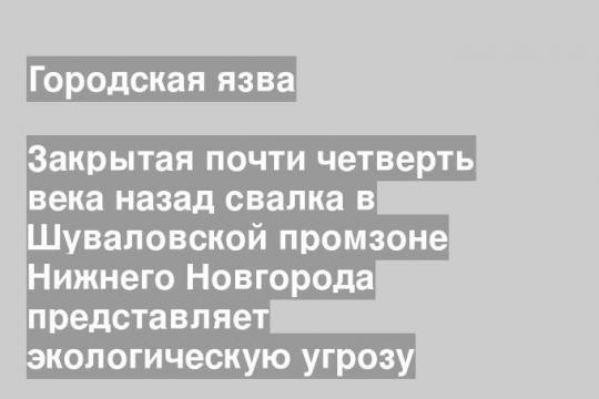 Закрытая почти четверть века назад свалка в Шуваловской промзоне Нижнего Новгорода представляет экологическую угрозу