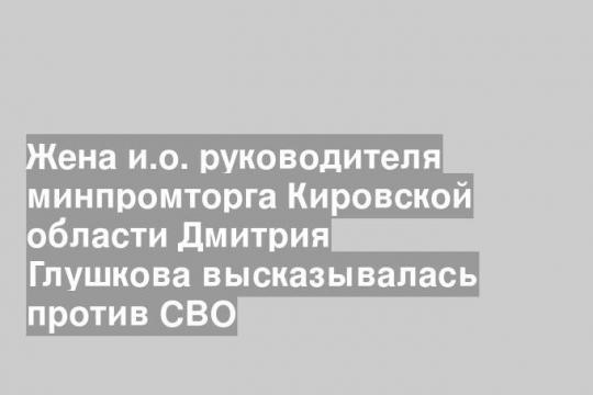 Жена и.о. руководителя минпромторга Кировской области Дмитрия Глушкова высказывалась против СВО